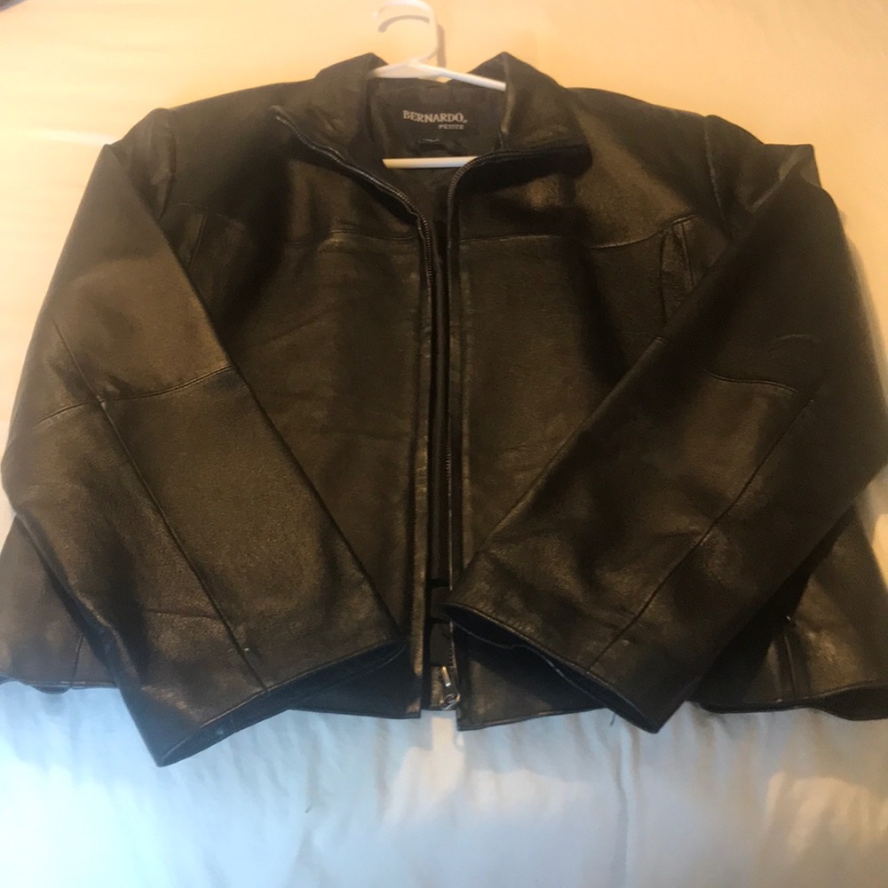 Black fitted Leather Jacket Petite
